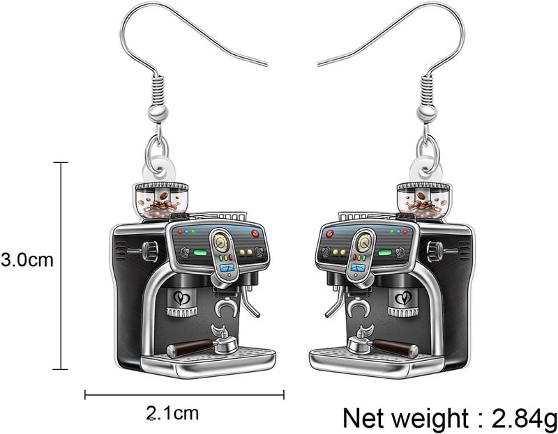 BONSNY Acrylic Dangling Novelty Fun Black Coffee Machine Earrings Hypoallergenic Designer Jewelry Gifts For Women - Image 5